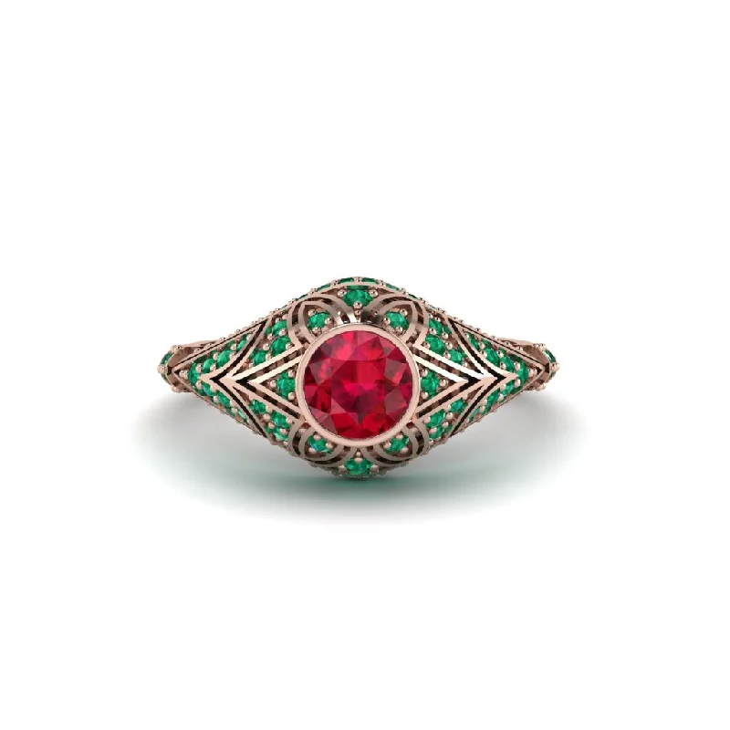 Ruby Bezel Vintage Filigree Engagement Ring - Kendall No. 26