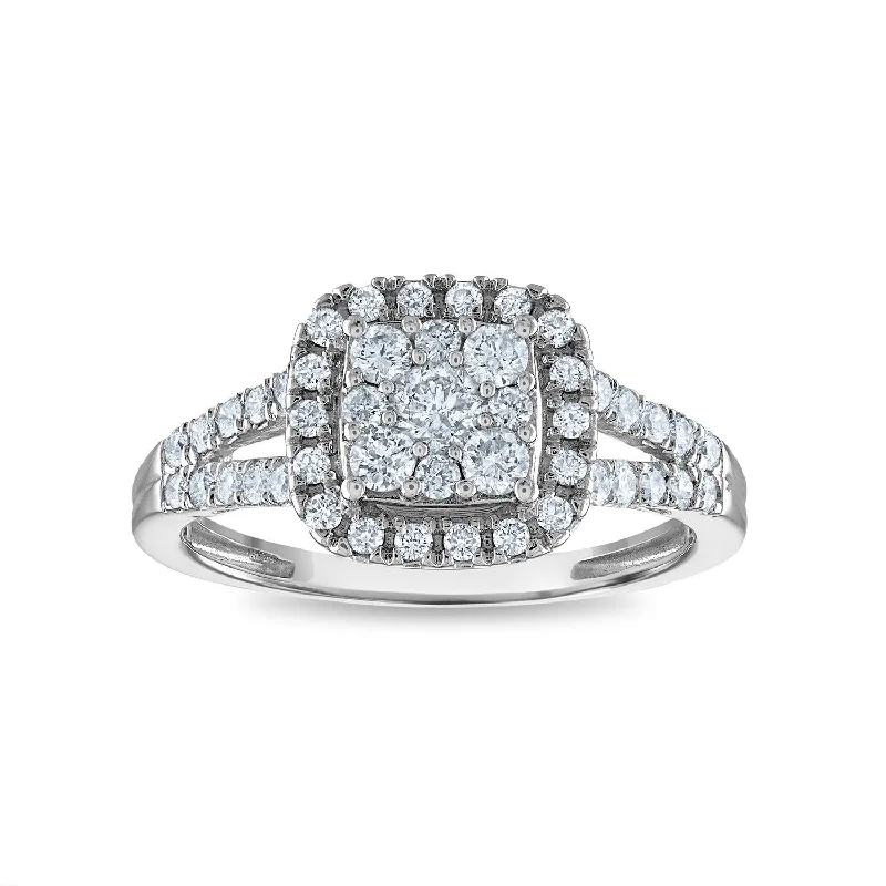 Signature 3/4 CTW Diamond Engagement Halo Cushion Ring in 14KT White Gold