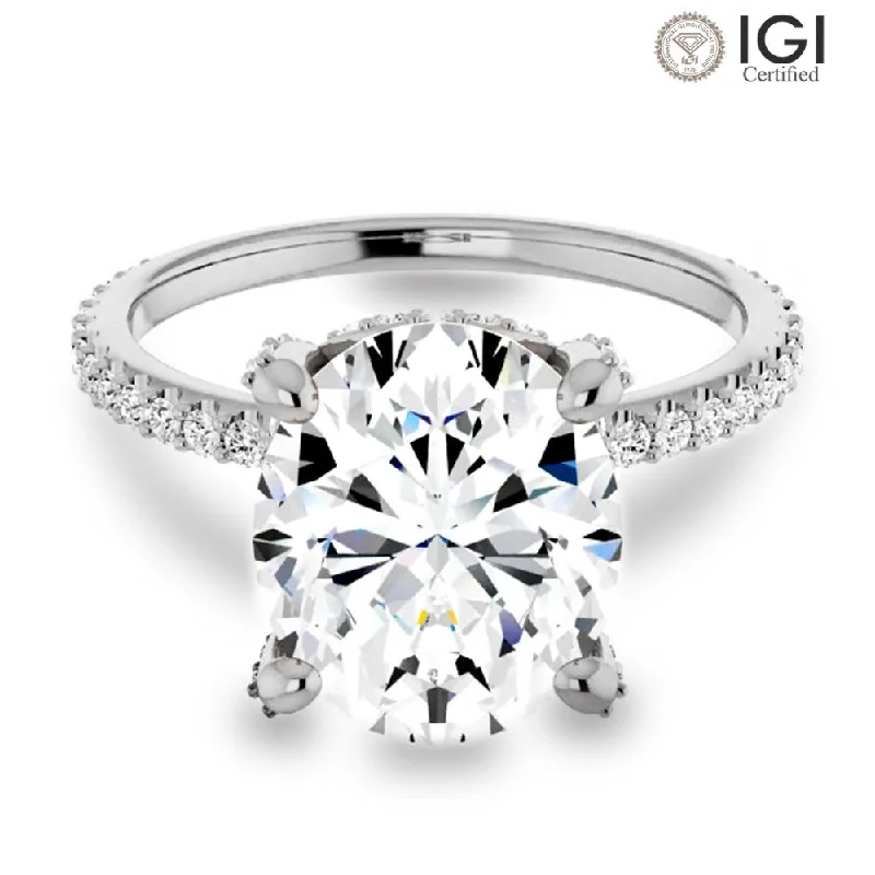 Lab Grown Oval Diamond Engagement Ring With Hidden Halo IGI Certified