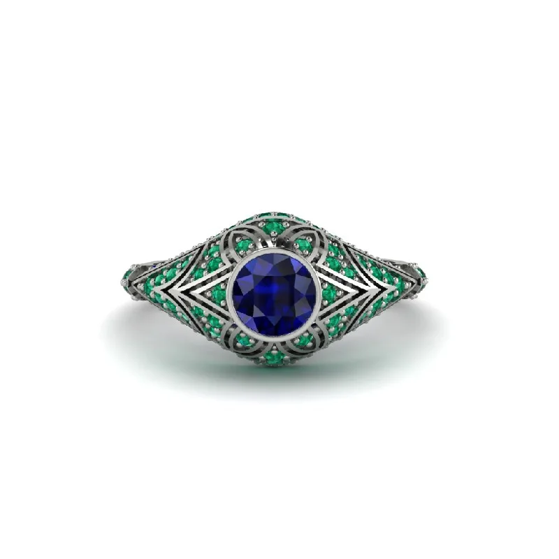 Sapphire Bezel Vintage Filigree Engagement Ring - Kendall No. 30