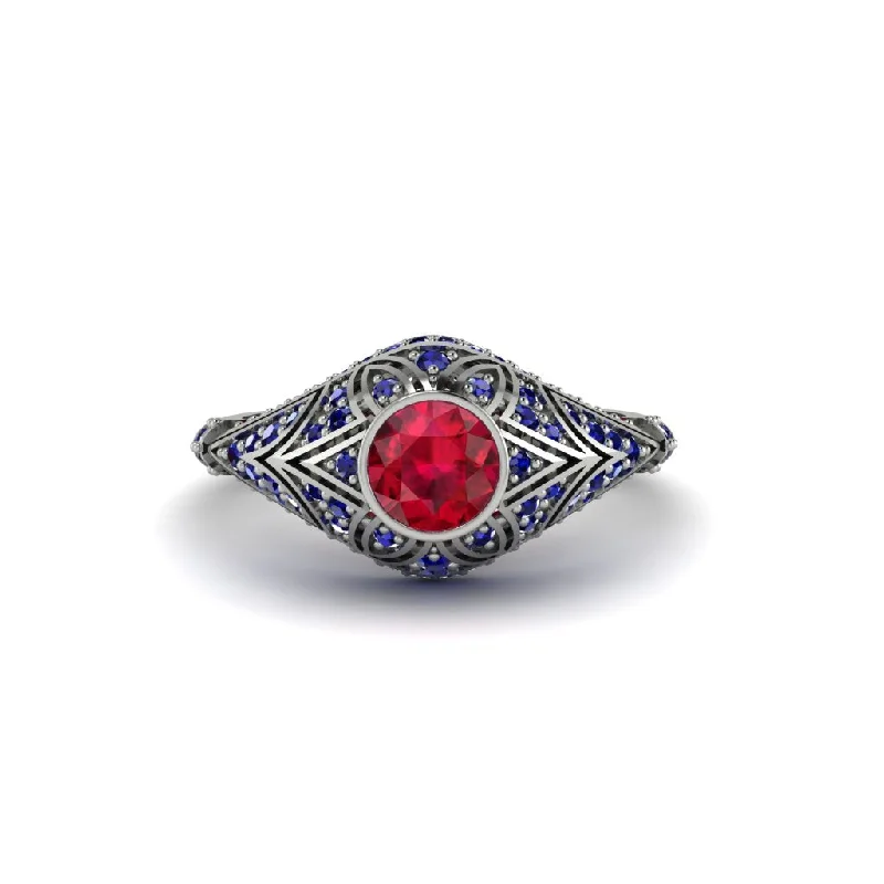 Ruby Bezel Vintage Filigree Engagement Ring - Kendall No. 72