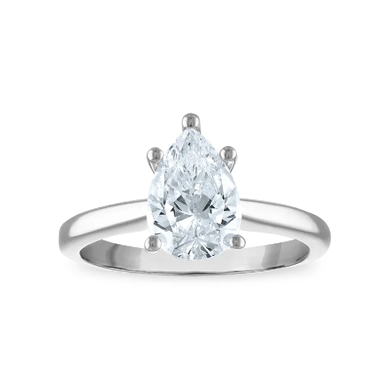 Signature Certificate EcoLove 2 CTW Pear Diamond Solitaire Engagement Ring in 14KT White Gold