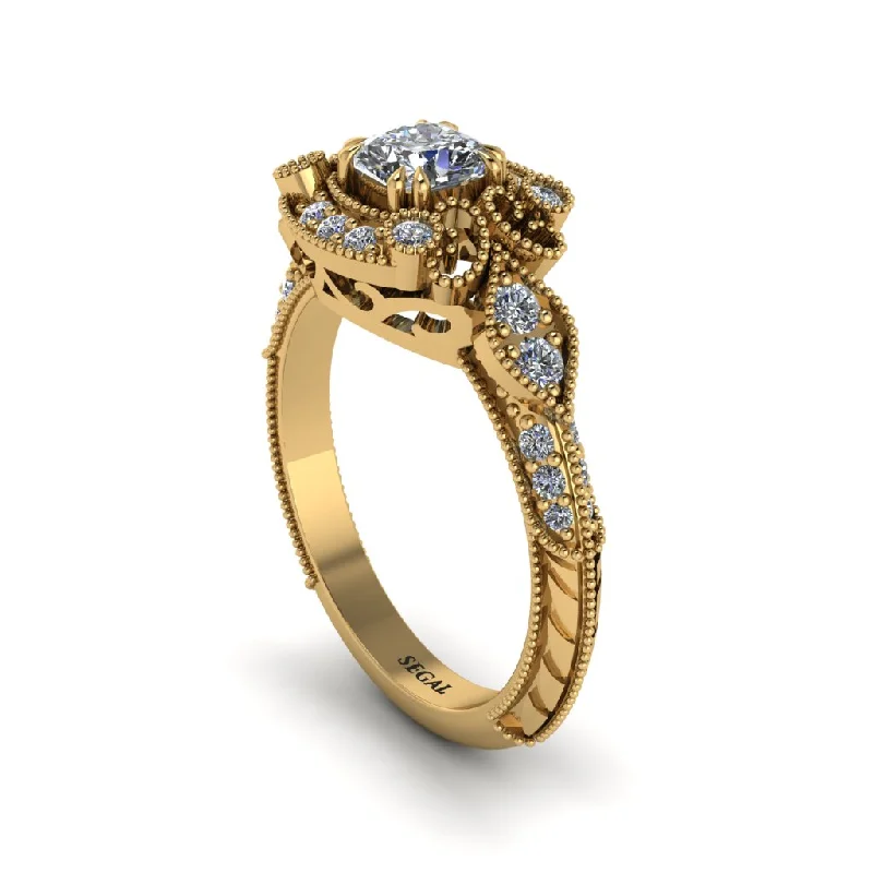 Diamond Vintage Filigree Cushion Cut Engagement Ring - Elaina No. 1