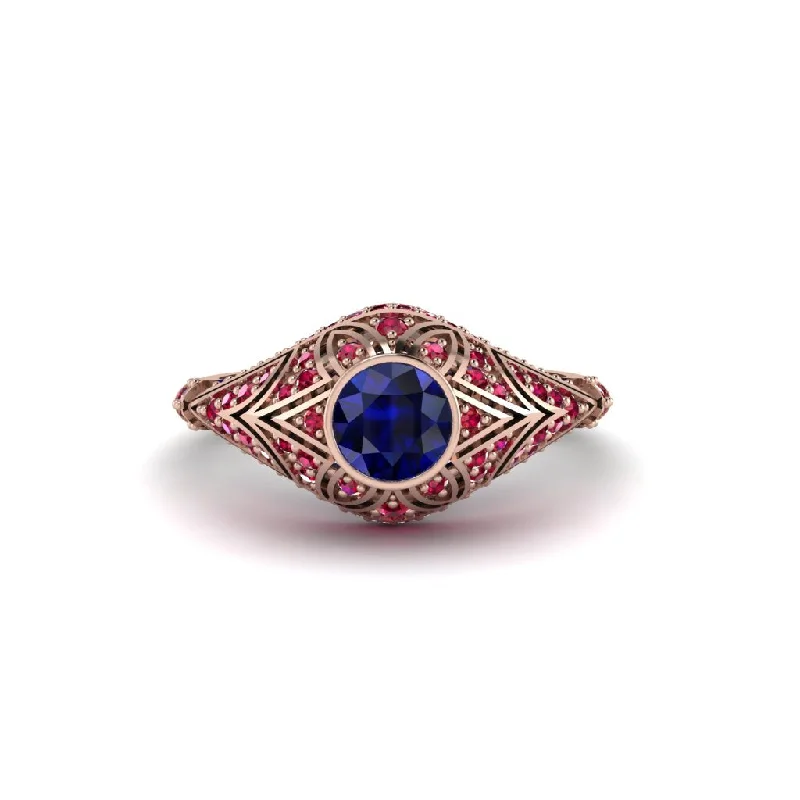 Sapphire Bezel Vintage Filigree Engagement Ring - Kendall No. 59