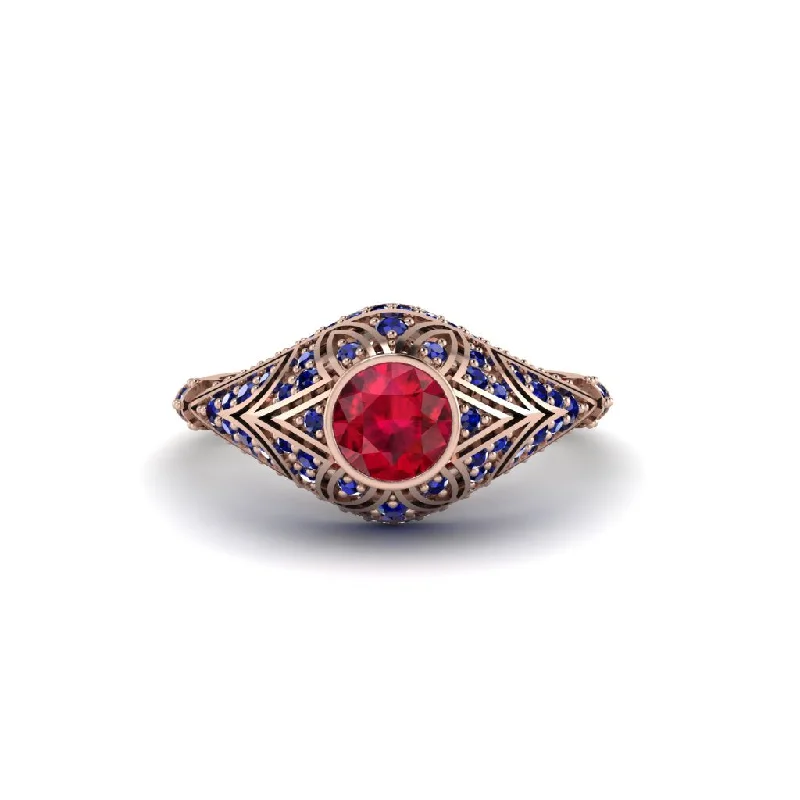 Ruby Bezel Vintage Filigree Engagement Ring - Kendall No. 71