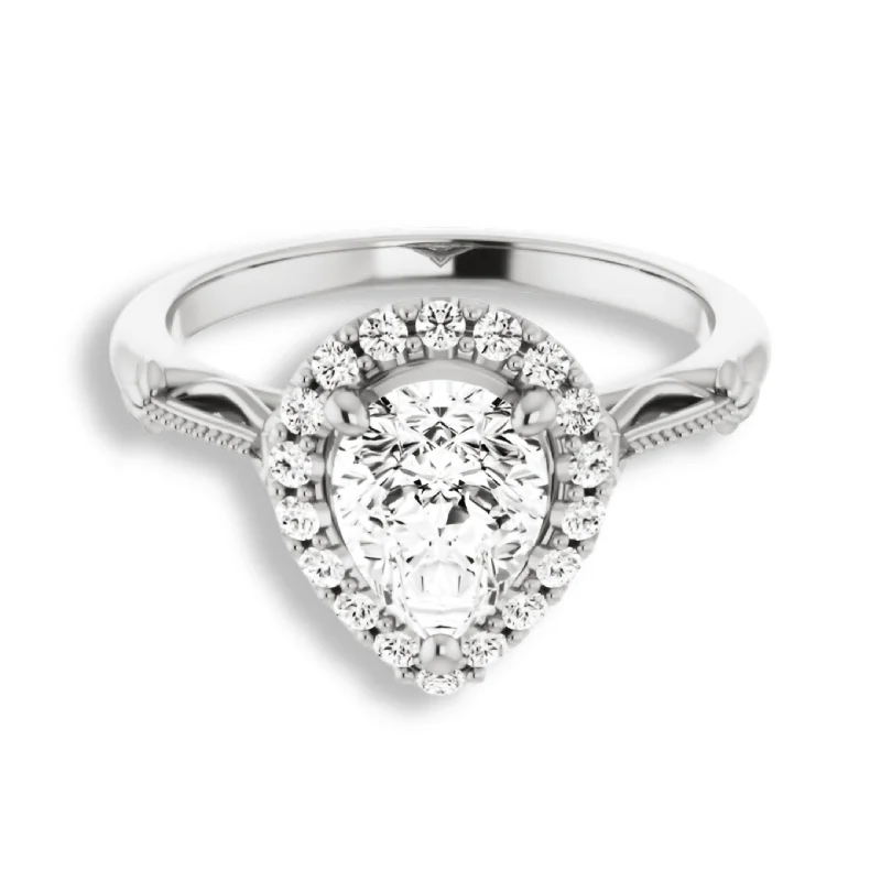 Pear Cut Diamond Halo Engagement Ring