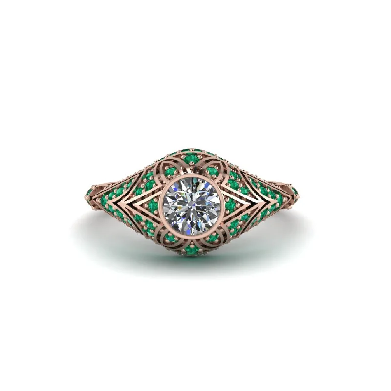 Diamond Bezel Vintage Filigree Engagement Ring - Kendall No. 17