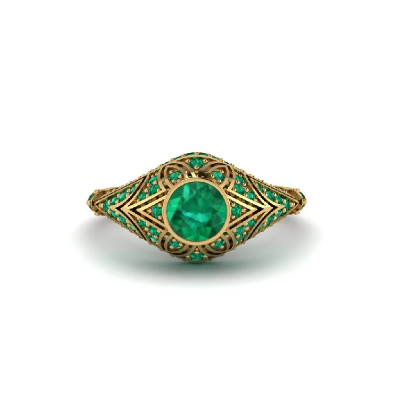 Emerald Bezel Vintage Filigree Engagement Ring - Kendall No. 19