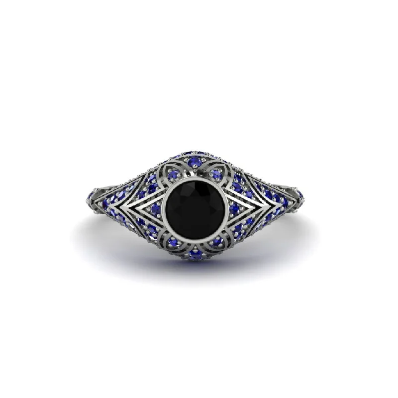 Black Diamond Bezel Vintage Filigree Engagement Ring - Kendall No. 69