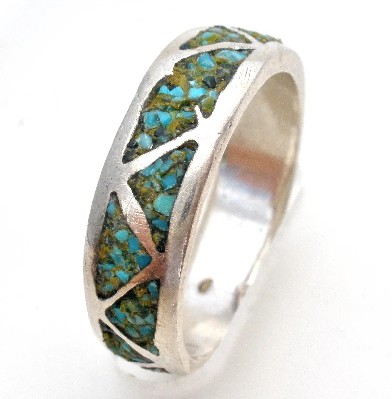 Sterling Silver Mosaic Turquoise Band Ring Size 7