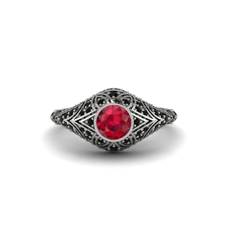 Ruby Bezel Vintage Filigree Engagement Ring - Kendall No. 42