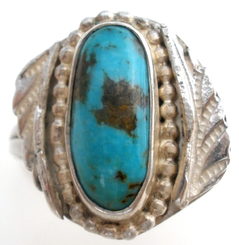 Women's rings vintage-charm-Vintage Turquoise Ring Sterling Silver Size 9