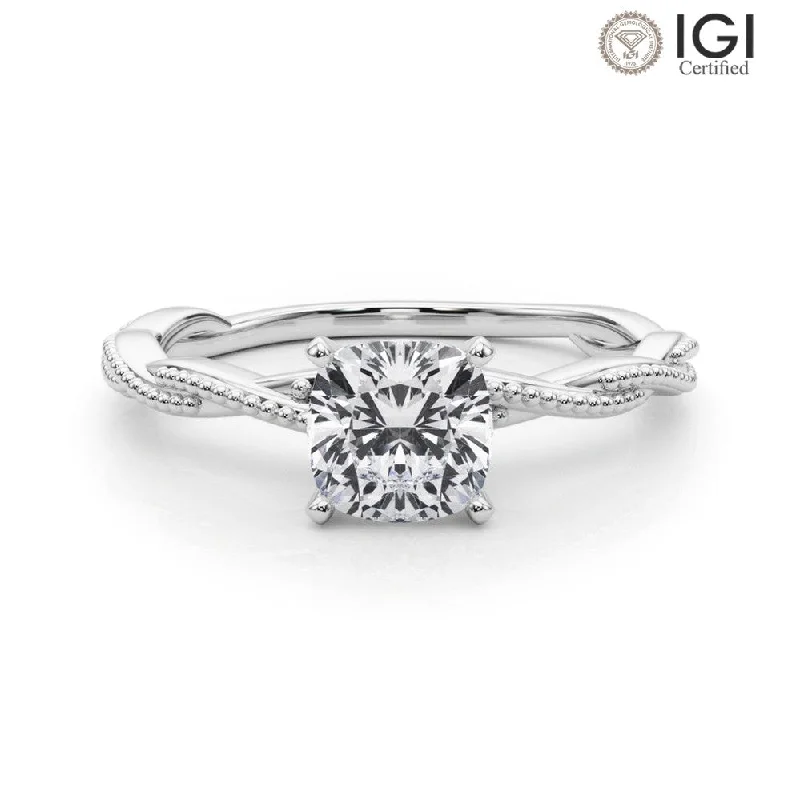 Anastasia Twisted Vine Cushion Lab Grown Diamond Solitaire Engagement Ring IGI Certified