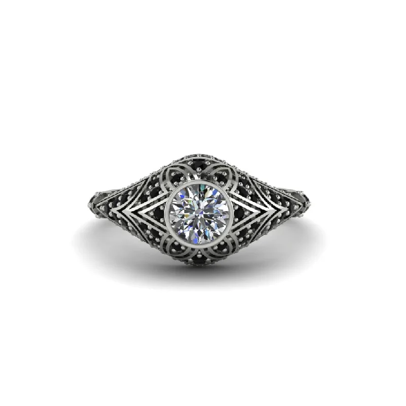 Diamond Bezel Vintage Filigree Engagement Ring - Kendall No. 33