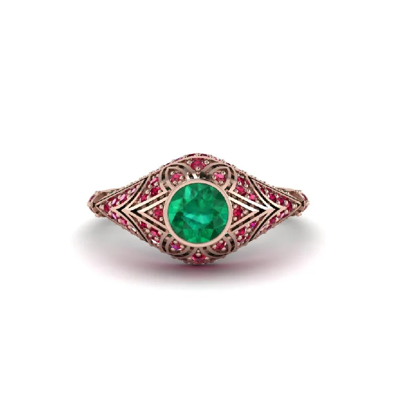 Emerald Bezel Vintage Filigree Engagement Ring - Kendall No. 50