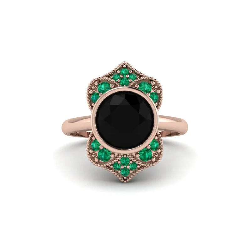 Black Diamond Bezel Vintage-Inspired Engagement Ring - Olive No. 23