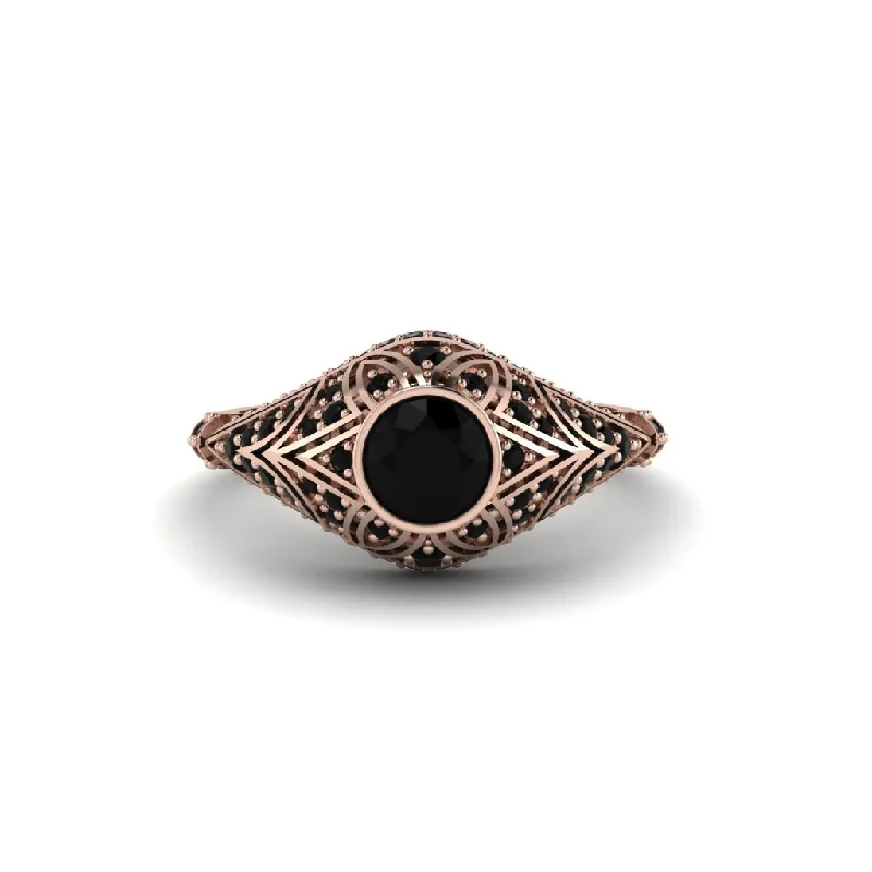 Black Diamond Bezel Vintage Filigree Engagement Ring - Kendall No. 38