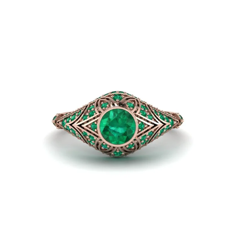 Emerald Bezel Vintage Filigree Engagement Ring - Kendall No. 20