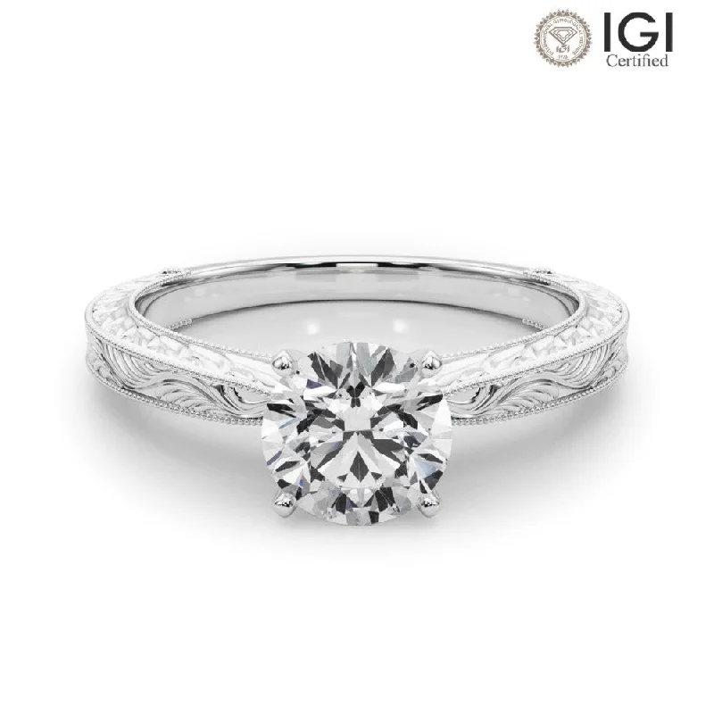 Victoria Round Lab Grown Diamond Solitaire Engagement Ring IGI Certified