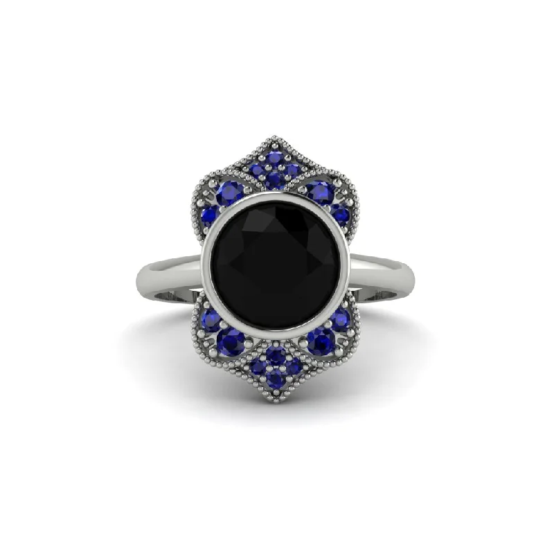 Black Diamond Bezel Vintage-Inspired Engagement Ring - Olive No. 69