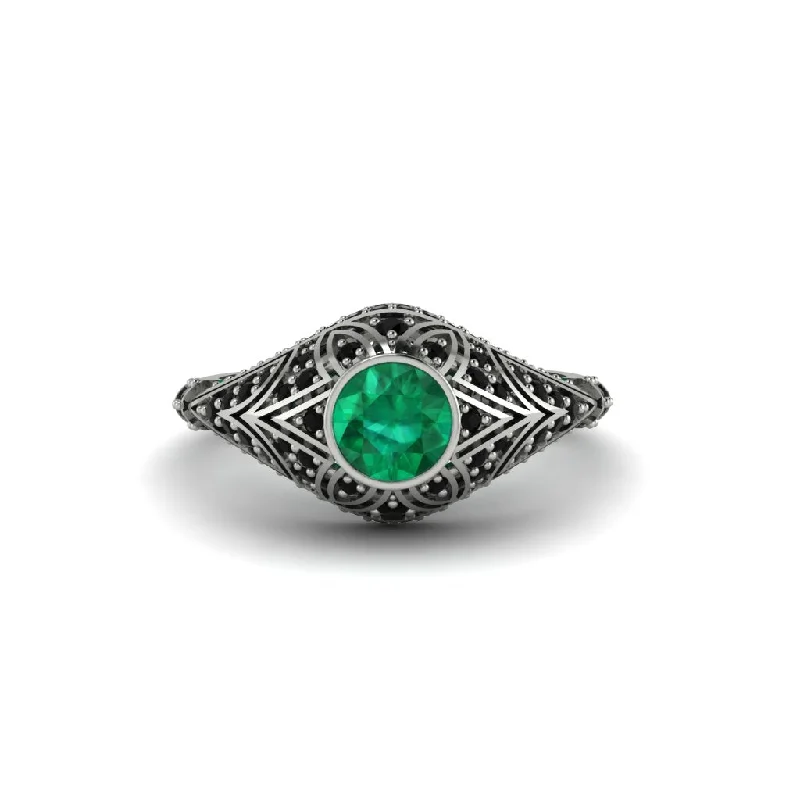 Emerald Bezel Vintage Filigree Engagement Ring - Kendall No. 36