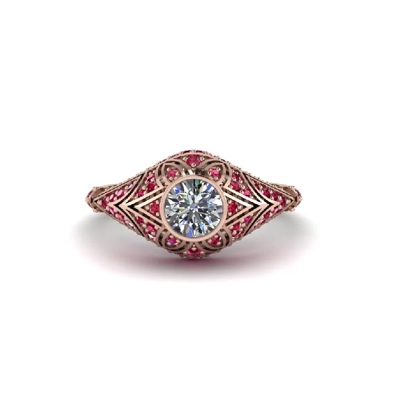 Diamond Bezel Vintage Filigree Engagement Ring - Kendall No. 47