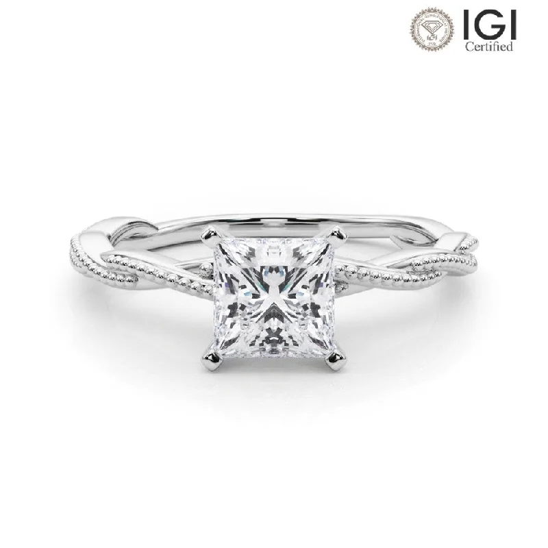 Anastasia Twisted Vine Princess Lab Grown Diamond Solitaire Engagement Ring IGI Certified