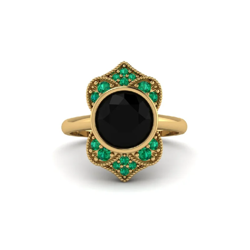 Black Diamond Bezel Vintage-Inspired Engagement Ring - Olive No. 22