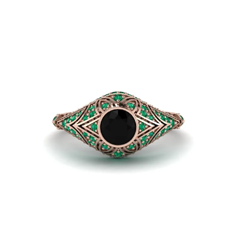 Black Diamond Bezel Vintage Filigree Engagement Ring - Kendall No. 23