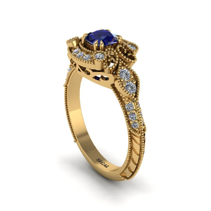 Sapphire Vintage Filigree Cushion Cut Engagement Ring - Elaina No. 13