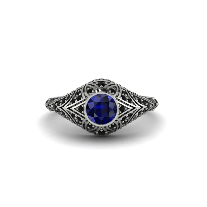 Sapphire Bezel Vintage Filigree Engagement Ring - Kendall No. 45