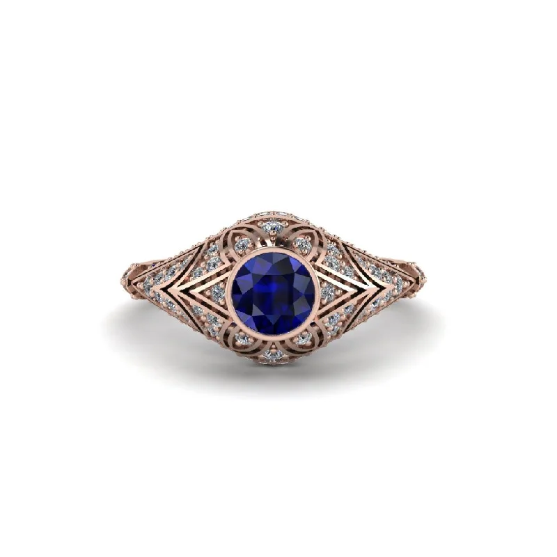 Sapphire Bezel Vintage Filigree Engagement Ring - Kendall No. 14