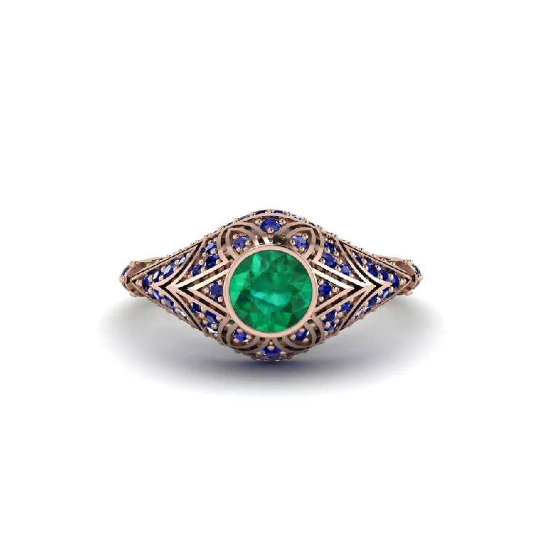 Emerald Bezel Vintage Filigree Engagement Ring - Kendall No. 65