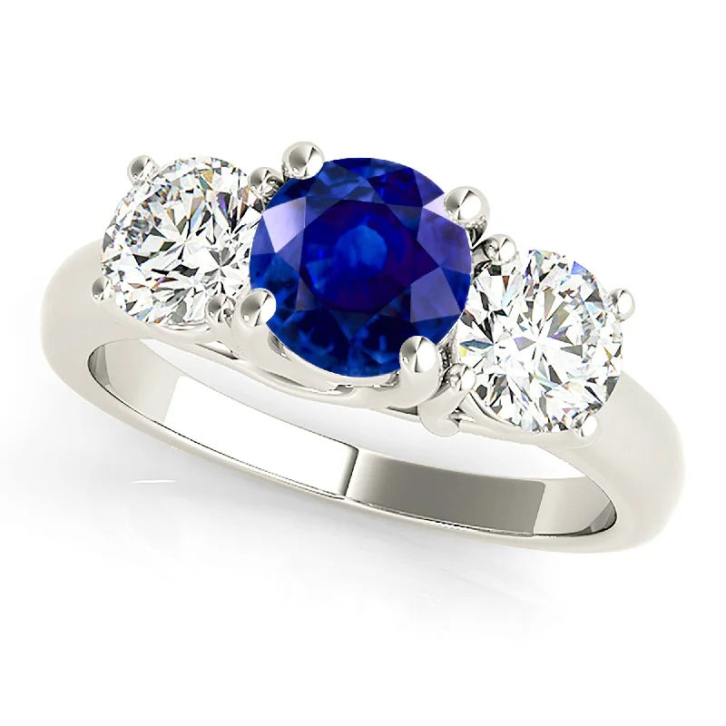 1.45 ct. Genuine Blue Sapphire Three Stone Engagement Ring