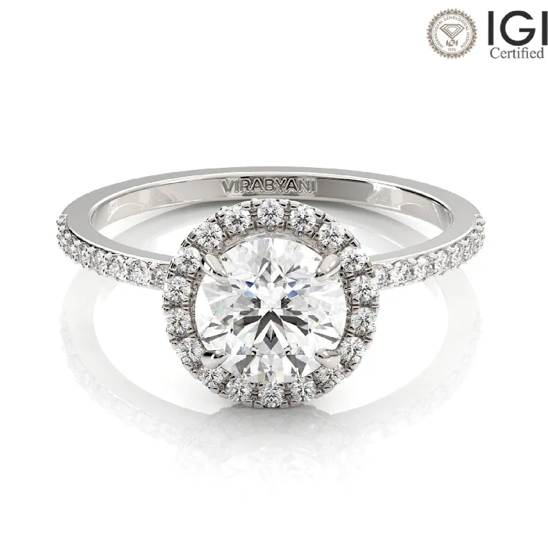 Valentina Round Lab Grown Diamond Halo Engagement Ring IGI Certified