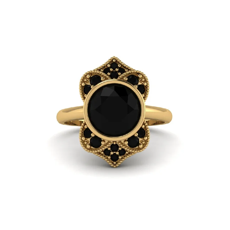 Black Diamond Bezel Vintage-Inspired Engagement Ring - Olive No. 37