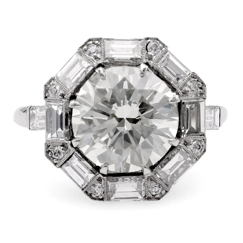 Art Deco Inspired 3.46 Carat Diamond Platinum Engagement Ring