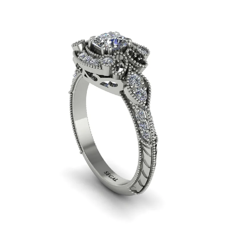 Diamond Vintage Filigree Cushion Cut Engagement Ring - Elaina No. 3