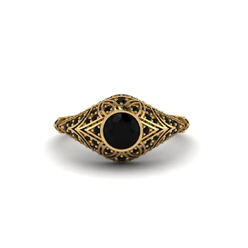 Black Diamond Bezel Vintage Filigree Engagement Ring - Kendall No. 37