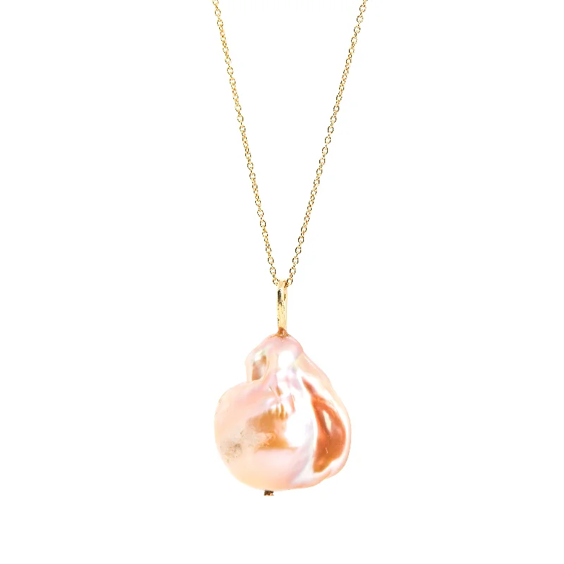 Women's necklaces sleek-rose-Peach Baroque Pearl Pendant / Necklace, Solid Gold