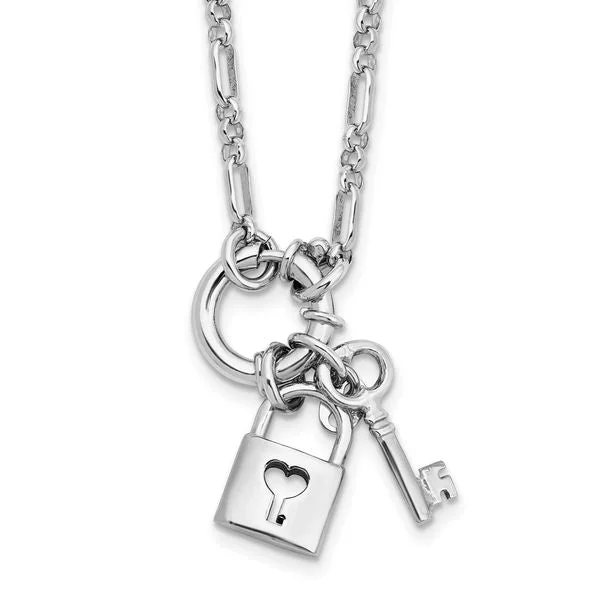 Women's necklaces timeless-chic-Sterling Silver Rhodium-plated Polished Lock and Key Necklace