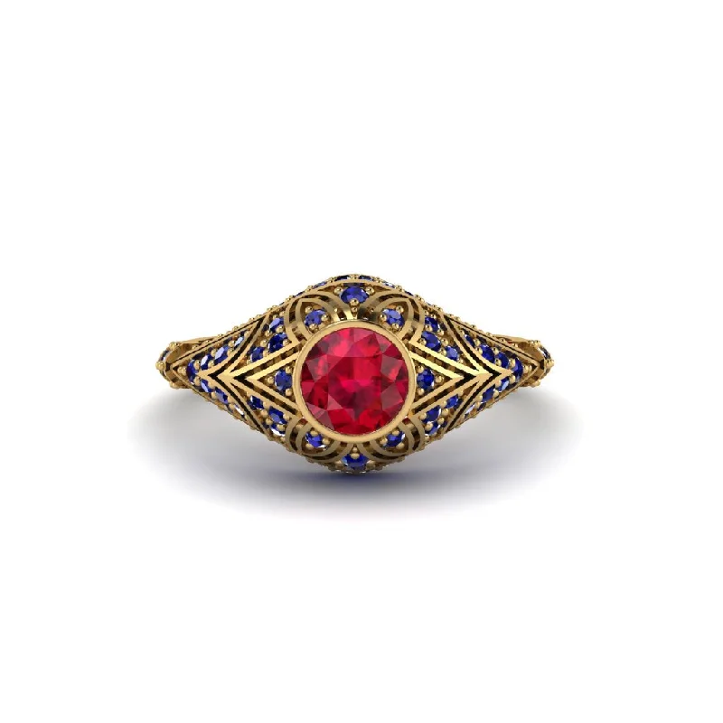 Ruby Bezel Vintage Filigree Engagement Ring - Kendall No. 70