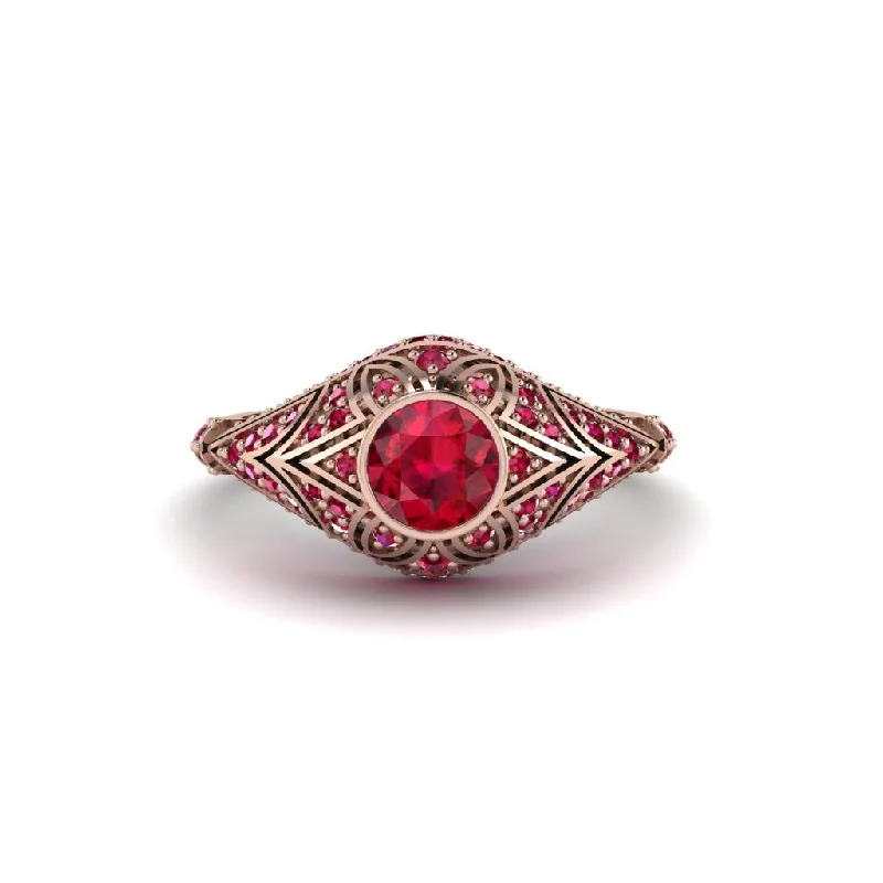 Ruby Bezel Vintage Filigree Engagement Ring - Kendall No. 56