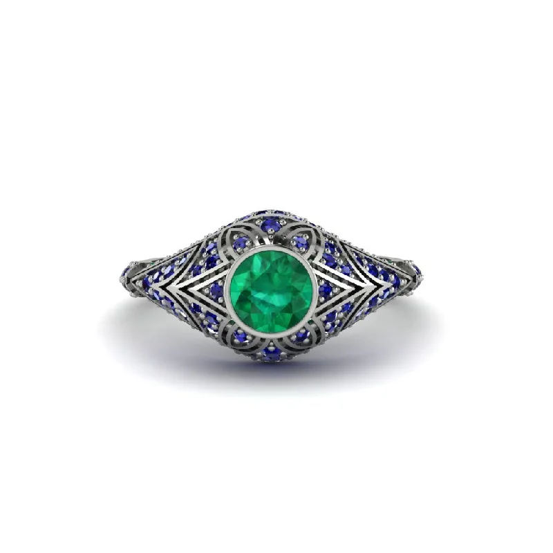 Emerald Bezel Vintage Filigree Engagement Ring - Kendall No. 66