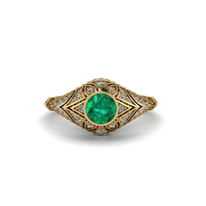 Emerald Bezel Vintage Filigree Engagement Ring - Kendall No. 4