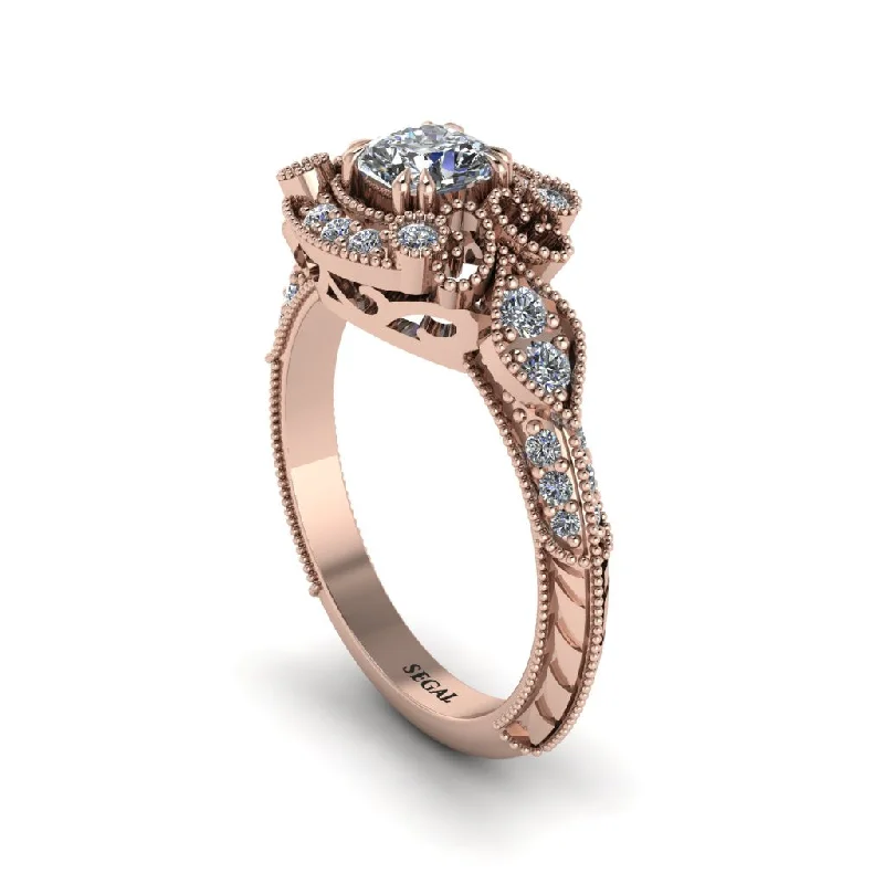 Diamond Vintage Filigree Cushion Cut Engagement Ring - Elaina No. 2