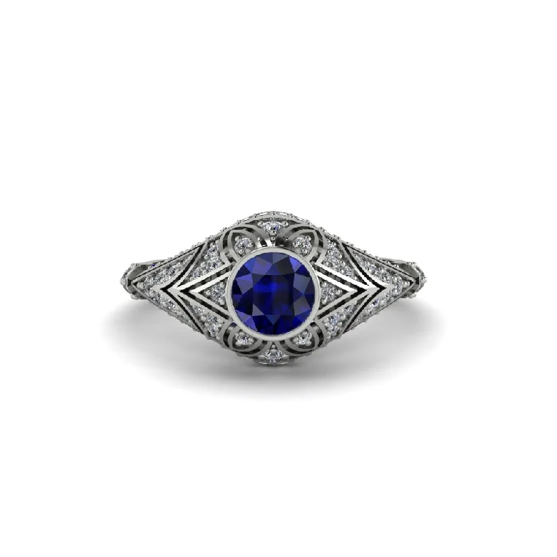 Sapphire Bezel Vintage Filigree Engagement Ring - Kendall No. 15