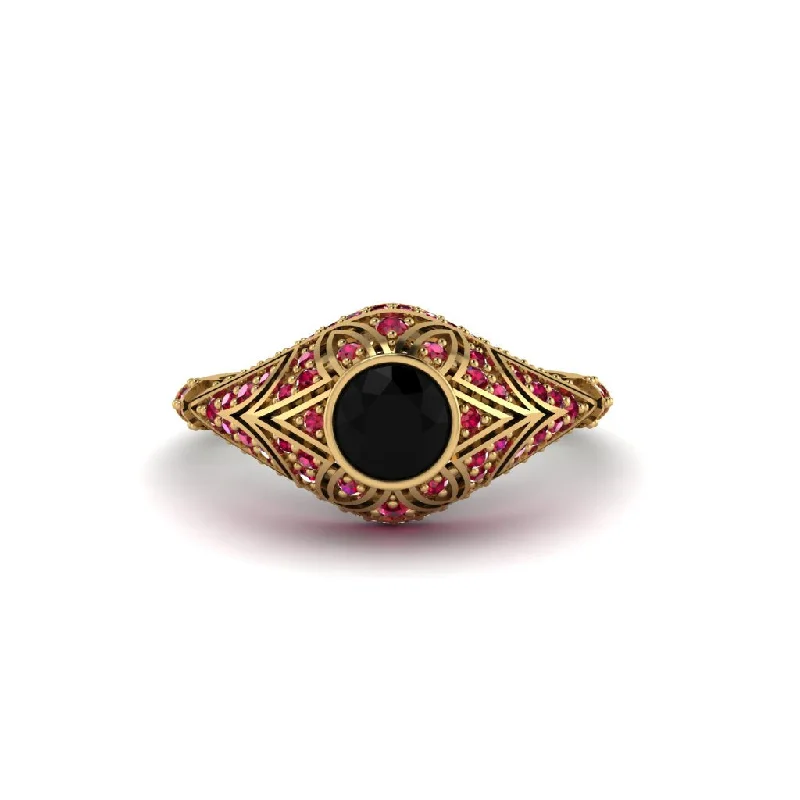 Black Diamond Bezel Vintage Filigree Engagement Ring - Kendall No. 52