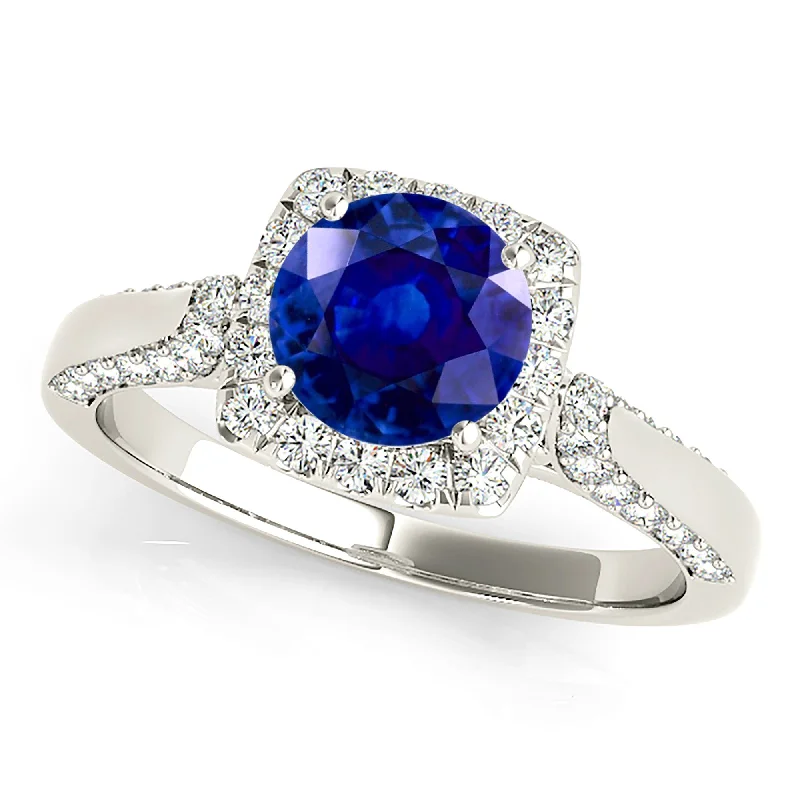 1.80 ct. Genuine Blue Sapphire Halo Engagement Ring