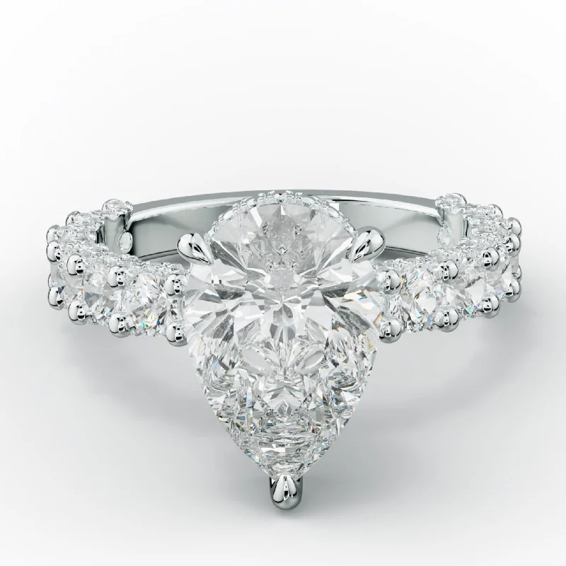 Savannah Pear Shape Diamond Engagement Ring With 3D Side Diamonds